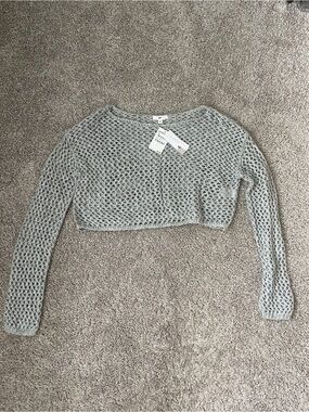 bp Open-Knit Metallic Sweater - Silver Gray